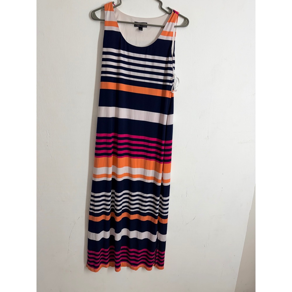 Jessica Howard Striped Maxi Dress Navy Orange Pink White Sleeveless Medium M
